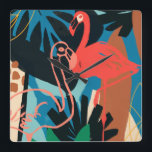 Funky Flamingo Square Wall Clock<br><div class="desc">Funky Flamingo II by June Erica Vess. Pink flamingoes are surrounded by abstract-looking tropical greenery in unique shapes and colours. | 133081GG</div>