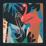 Funky Flamingo Square Wall Clock<br><div class="desc">Funky Flamingo II by June Erica Vess. Pink flamingoes are surrounded by abstract-looking tropical greenery in unique shapes and colours. | 133081GG</div>