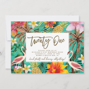 funky flamingo tropical 21st birthday invitation