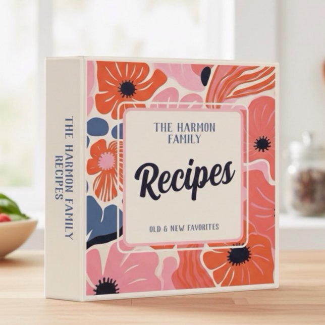 Funky Floral Family Recipe 3 Ring Binder (Creator Uploaded)