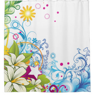 Funky Floral Garden with Lily Flowers and Star
