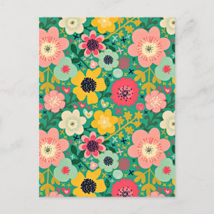 Funky Floral Pattern Holiday Postcard