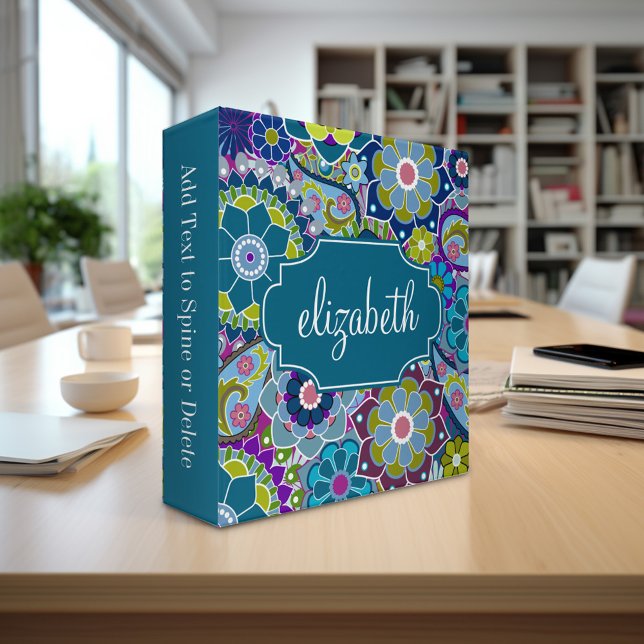 Funky Floral Pattern with Custom Name Binder (Personalized binder - add your monogram or other text)