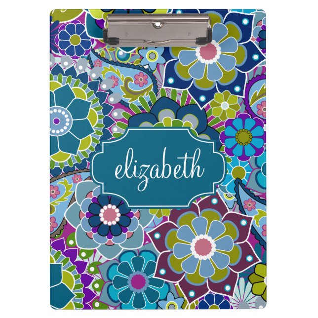 Funky Floral Pattern with Custom Name Clipboard (Front)