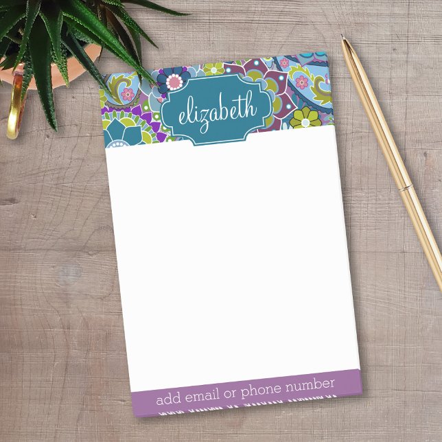 Funky Floral Pattern with Custom Name Post-it Notes (Personalized Post-It Notes - Add your name and contact information)