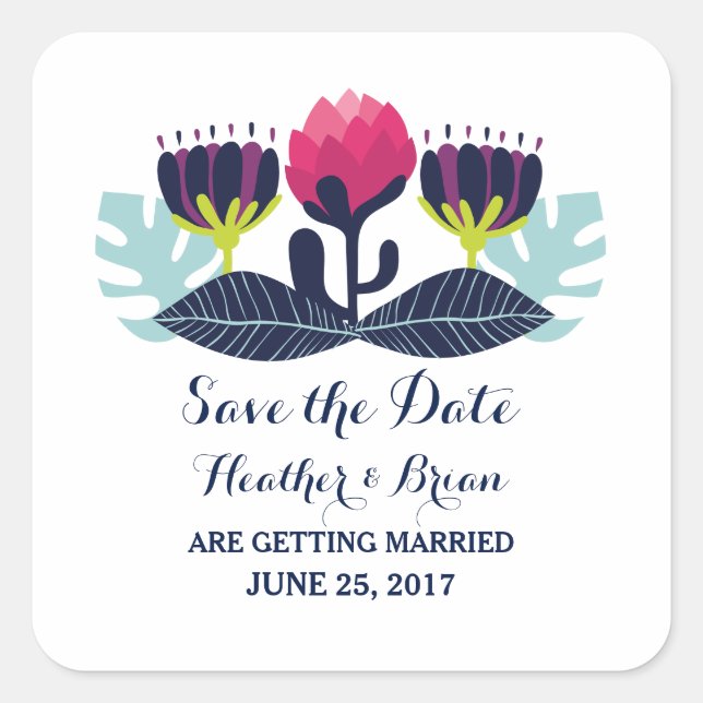 Funky Floral Save the Date Stickers (Front)