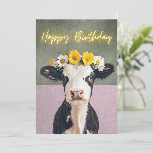 Funky Flower Cow carte d'anniversaire (Debout devant)