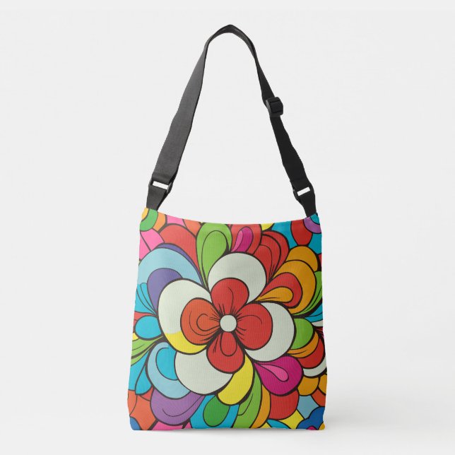 Funky Flower Digital Art Colourful Crossbody Bag (Front)