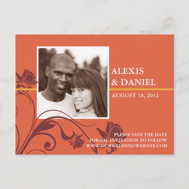 Funky Flower Photo Save the Date Postcard (Front)