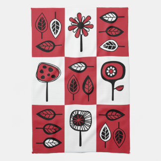 Funky Flowers and Leaves in Red & Black Kitchen To Kitchen Towel