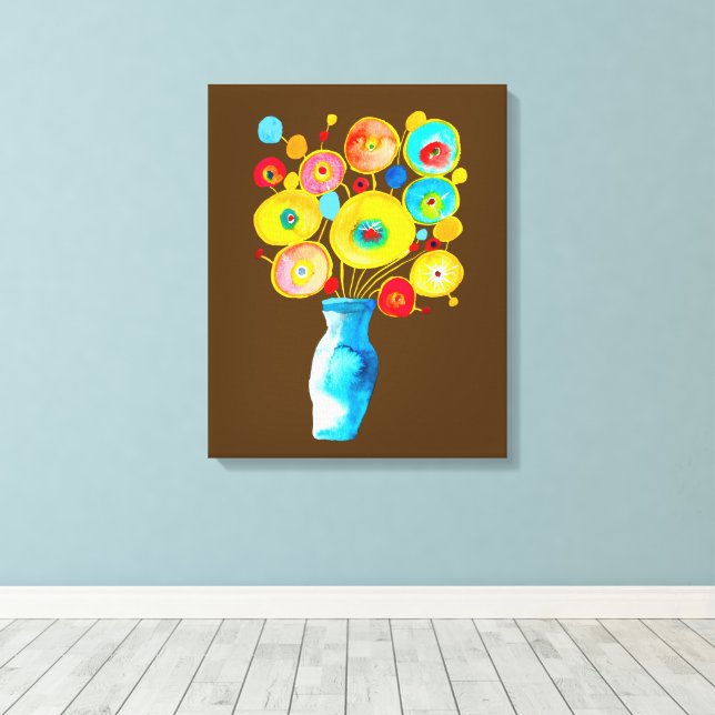 Funky flowers art illustration canvas print (Insitu(Wood Floor))