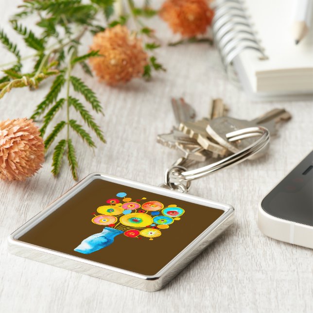 Funky flowers art illustration keychain (Side)