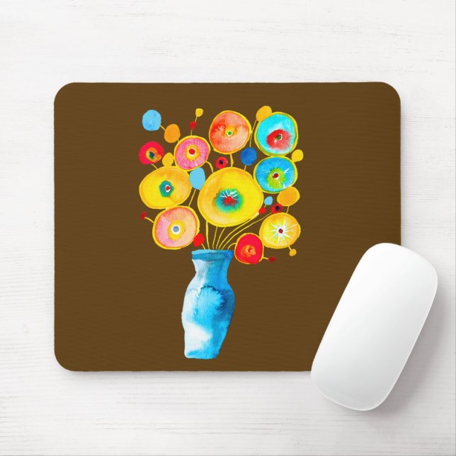 Funky flowers art illustration mouse pad (With Mouse)