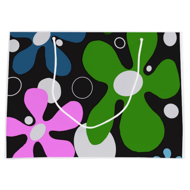 Funky flowers in green, pink, & blue large gift bag (Front)