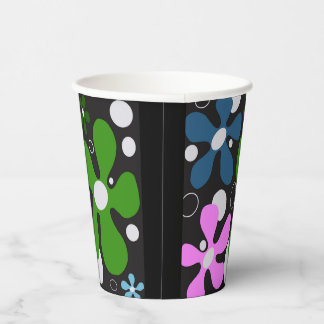 Funky flowers in green, pink, & blue paper cups