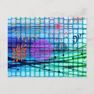 Funky Flowers Light Rays Abstract Design Postcard
