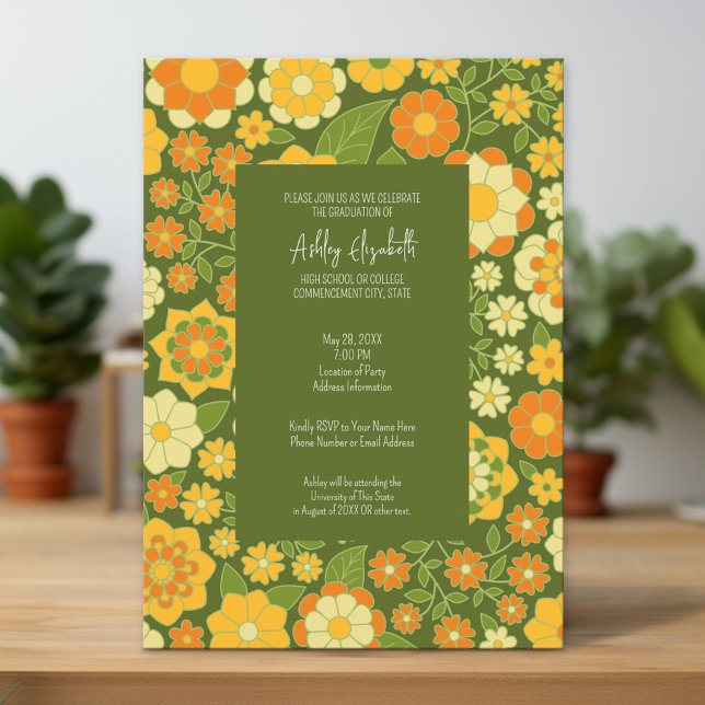 Funky Flowers - Modern Graduation Party Invitation (Custom Graduation Announcement and Invitation)