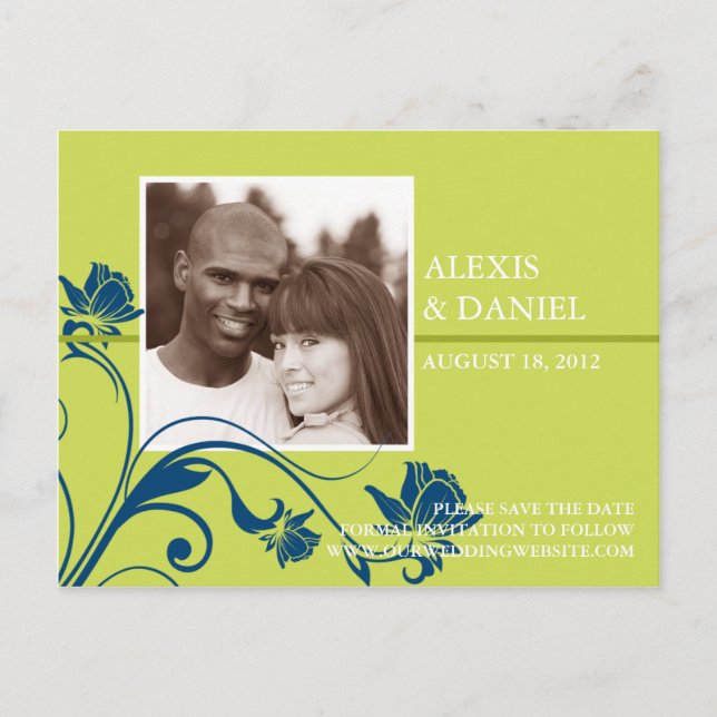 Funky Flowers Photo Save the Date Postcard (Front)