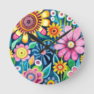 Funky Flowers Wall Clock