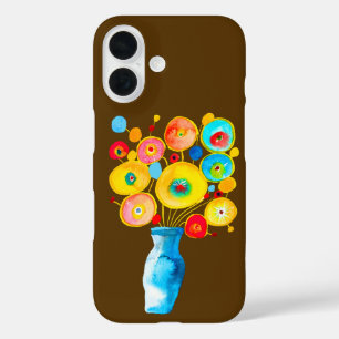Funky flowers watercolor art iPhone 16 case