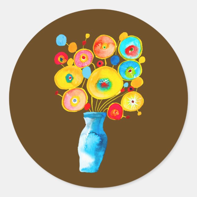 Funky flowers watercolor art classic round sticker (Front)
