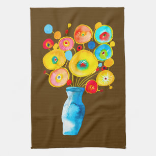Funky flowers watercolor art kitchen towel