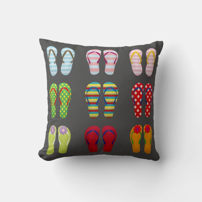 Funky footwear colorful Summer flip flops Throw Pillow (Front)