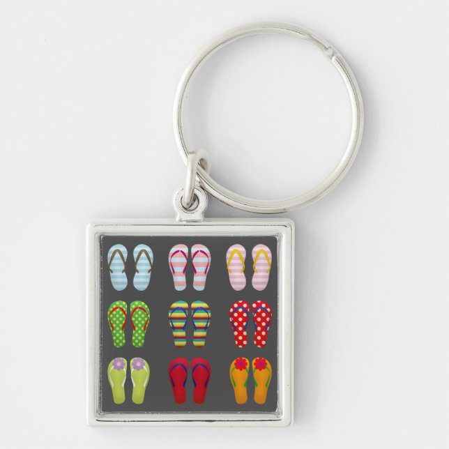 Funky footwear colourful Summer flip flops Keychain (Front)