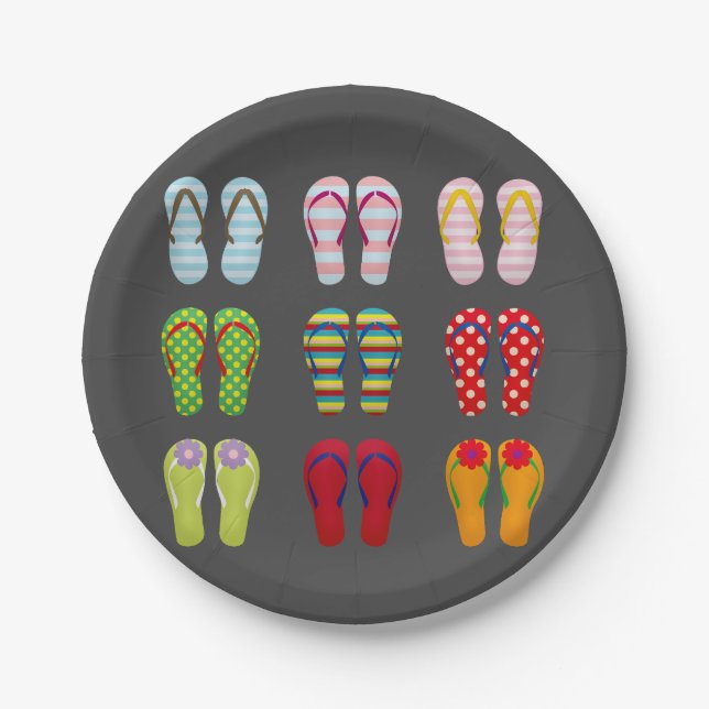 Funky footwear colourful Summer flip flops Paper Plate (Front)