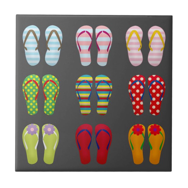 Funky footwear colourful Summer flip flops Tile (Front)