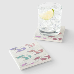 Funky Foxes Pattern Stone Coaster