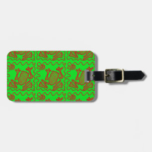 Funky Frog Lime Green Red Toad Kids Doodle Art Luggage Tag