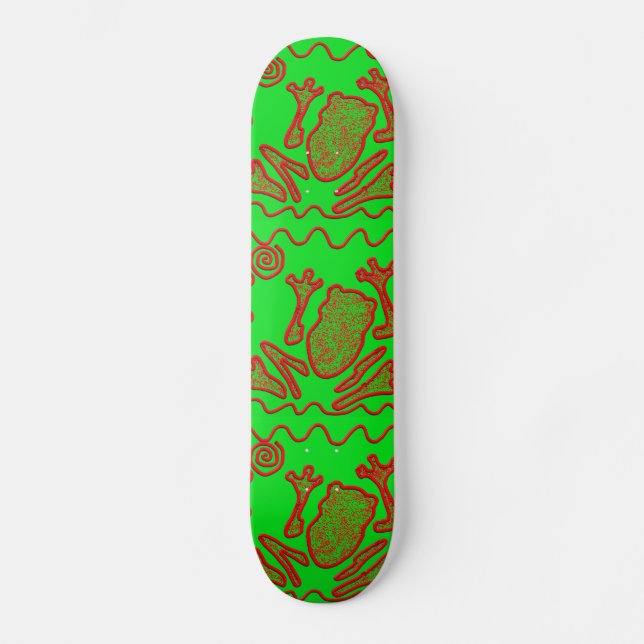 Funky Frog Lime Green Red Toad Kids Doodle Art Skateboard (Front)