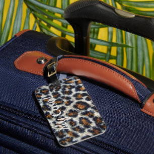 funky fun fluffy leopard print pattern original luggage tag