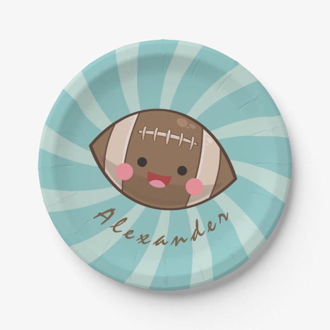 Funky Fun Football Kawaii Personalized Kids Party Paper Plate (Front)