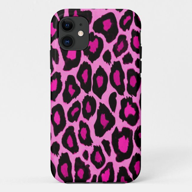 Funky Fun Hot Pink Black Leopard Print Phone Case (Back)