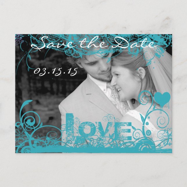 Funky Fun Save The Date with Your Photos Announcement Postcard (Front)