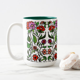 Funky Garden Flowers Illustrated Two-Tone Coffee Mug