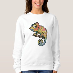 Funky Geometric Chameleon – Colourful Cartoon Rept Sweatshirt