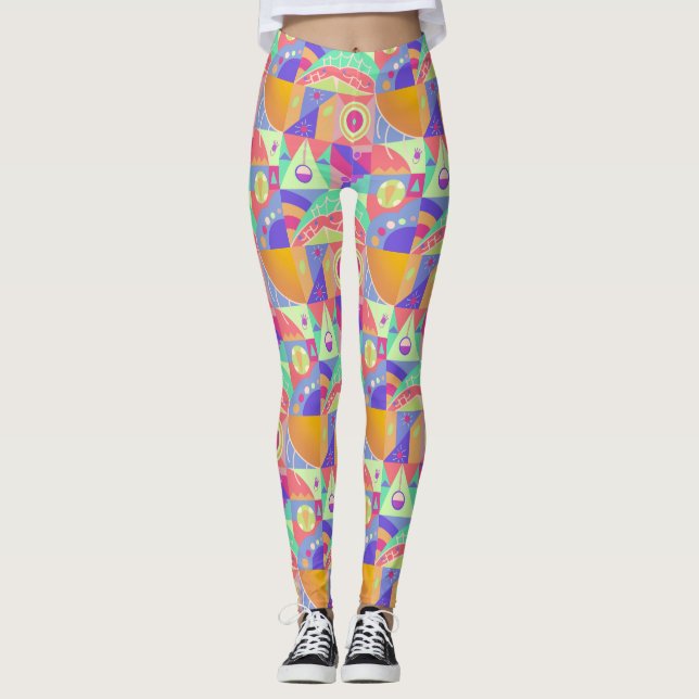 Funky Geometric Designs Multicolor Women's Leggings (Front)