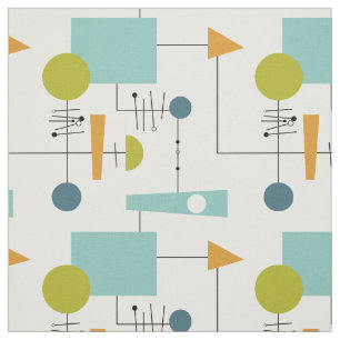 Funky Geometric Flow Chart Mid-Century Modern Fabric