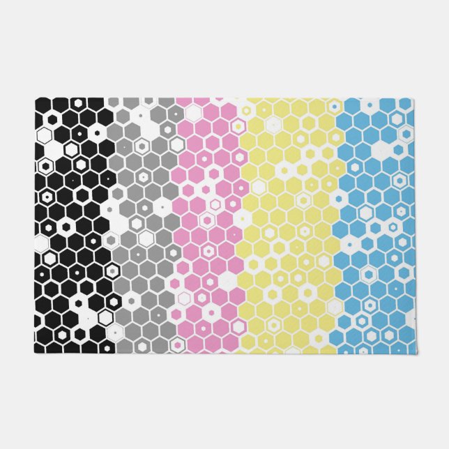 Funky Geometric Mod Abstract Polygender Pride Flag Doormat (Front)