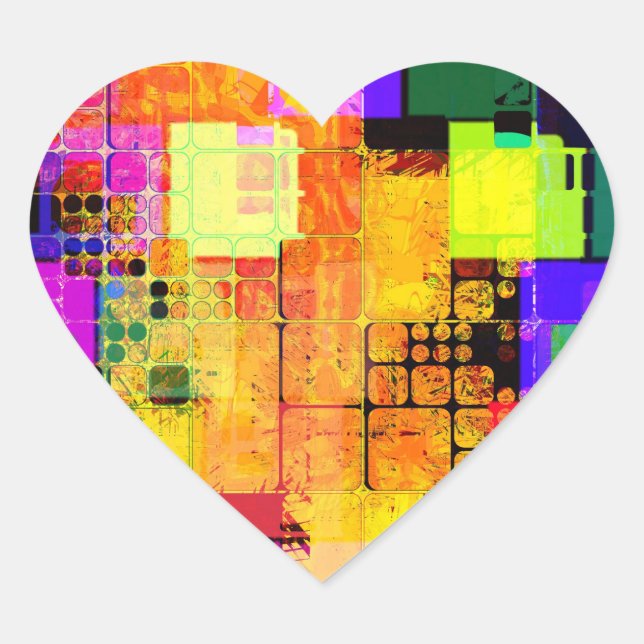 Funky Geometric Multicolored Design Heart Sticker (Front)