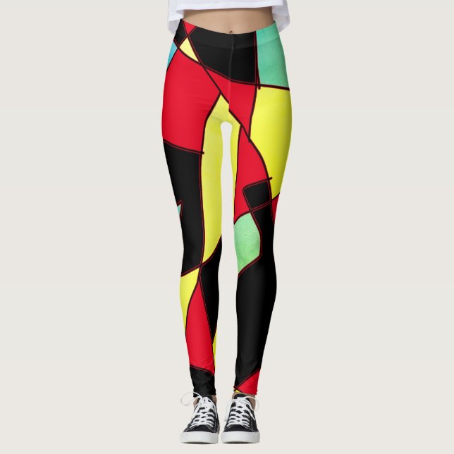 Funky Geometry Abstract Art Sport Leggings (Front)