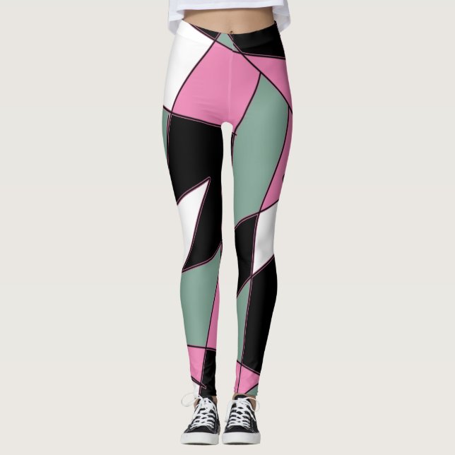 Funky Geometry Abstract Art Sport Leggings (Front)