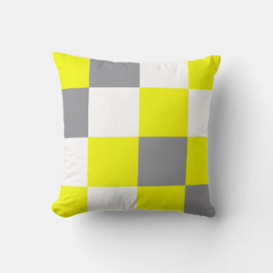 Funky Geometry Abstract Art Yellow Grey White Throw Pillow