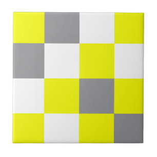 Funky Geometry Abstract Art Yellow Grey White  Tile