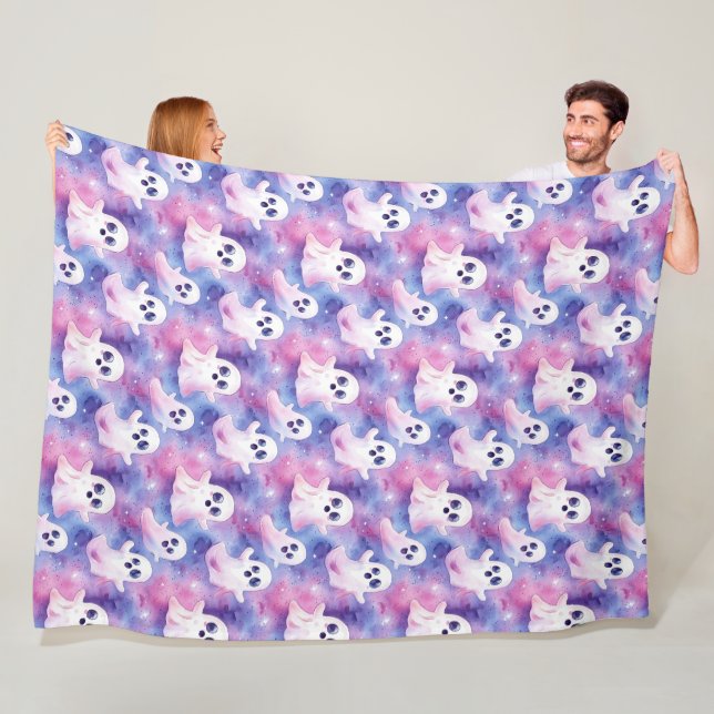 Funky Ghosts Colorful Halloween  Fleece Blanket (In Situ)