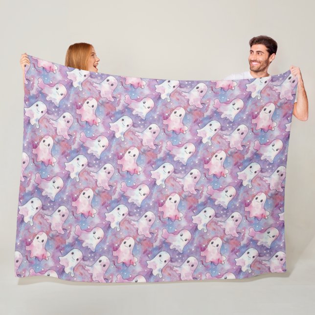 Funky Ghosts Colorful Halloween  Fleece Blanket (In Situ)