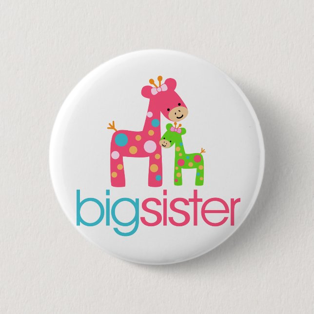 Funky Giraffe Big Sister Tshirt 2 Inch Round Button (Front)